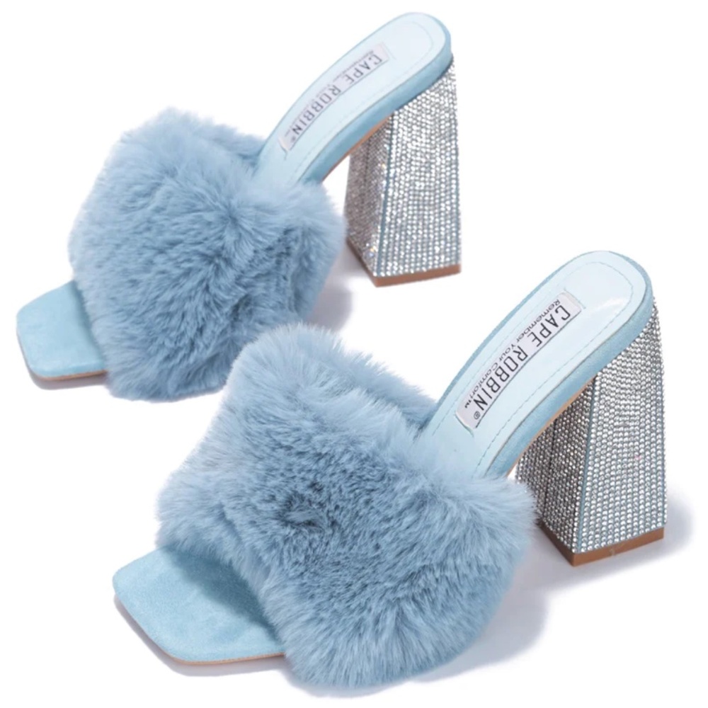 Cape Robbin Softy Rhinestone Fur Heels (BRAND NEW)